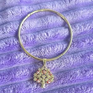 Gold-Tone Tree of Life Pendant Bangle Bracelet with Red Accents